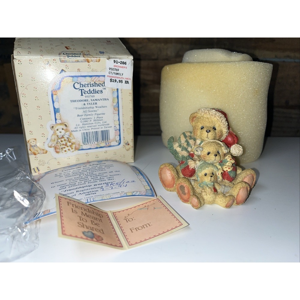 Cherished Teddies "Theodore Samantha & Tyler" Bear Family 1992 Enesco 950769
